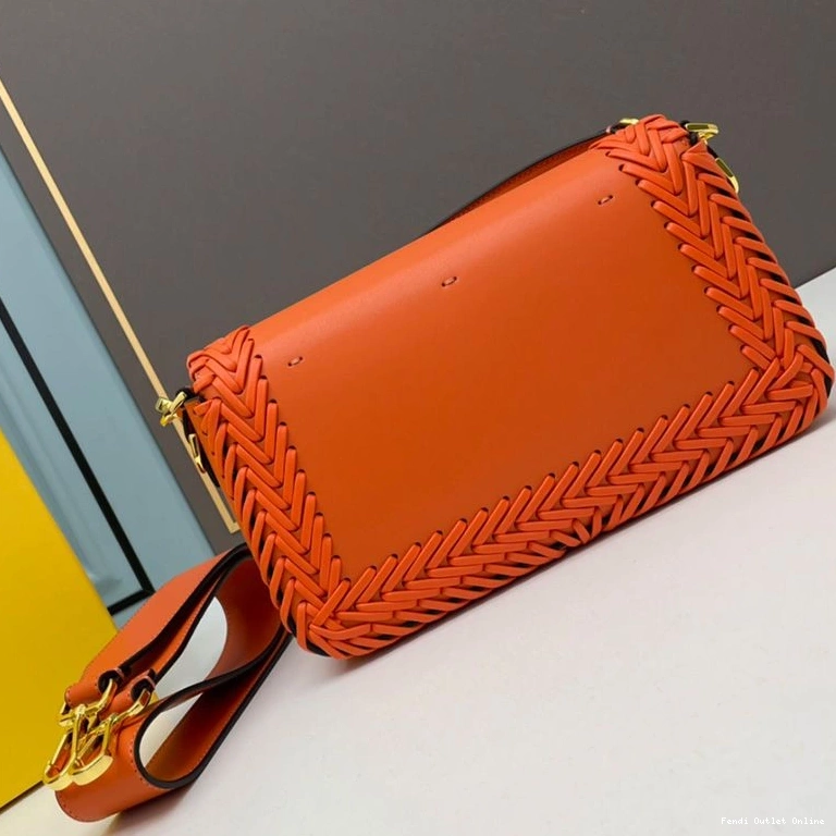 Cheap In Medium Leather Orange Bag Stitching Baguette Fendi 0724